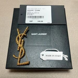 Authentic Saint Laurent Gold-Tone YSL Brooch